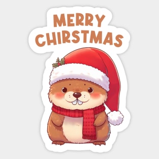 Merry Christmas Funny Marmot Sticker